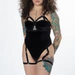 Velvet Harness Thong Bodysuit