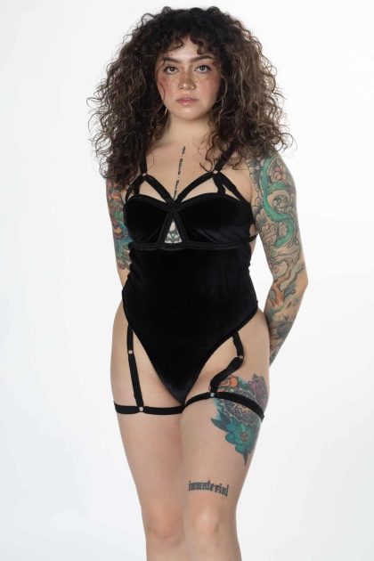 Velvet Harness Thong Bodysuit