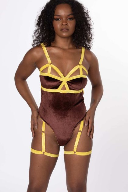 Mariposa Velvet Harness Thong Bodysuit