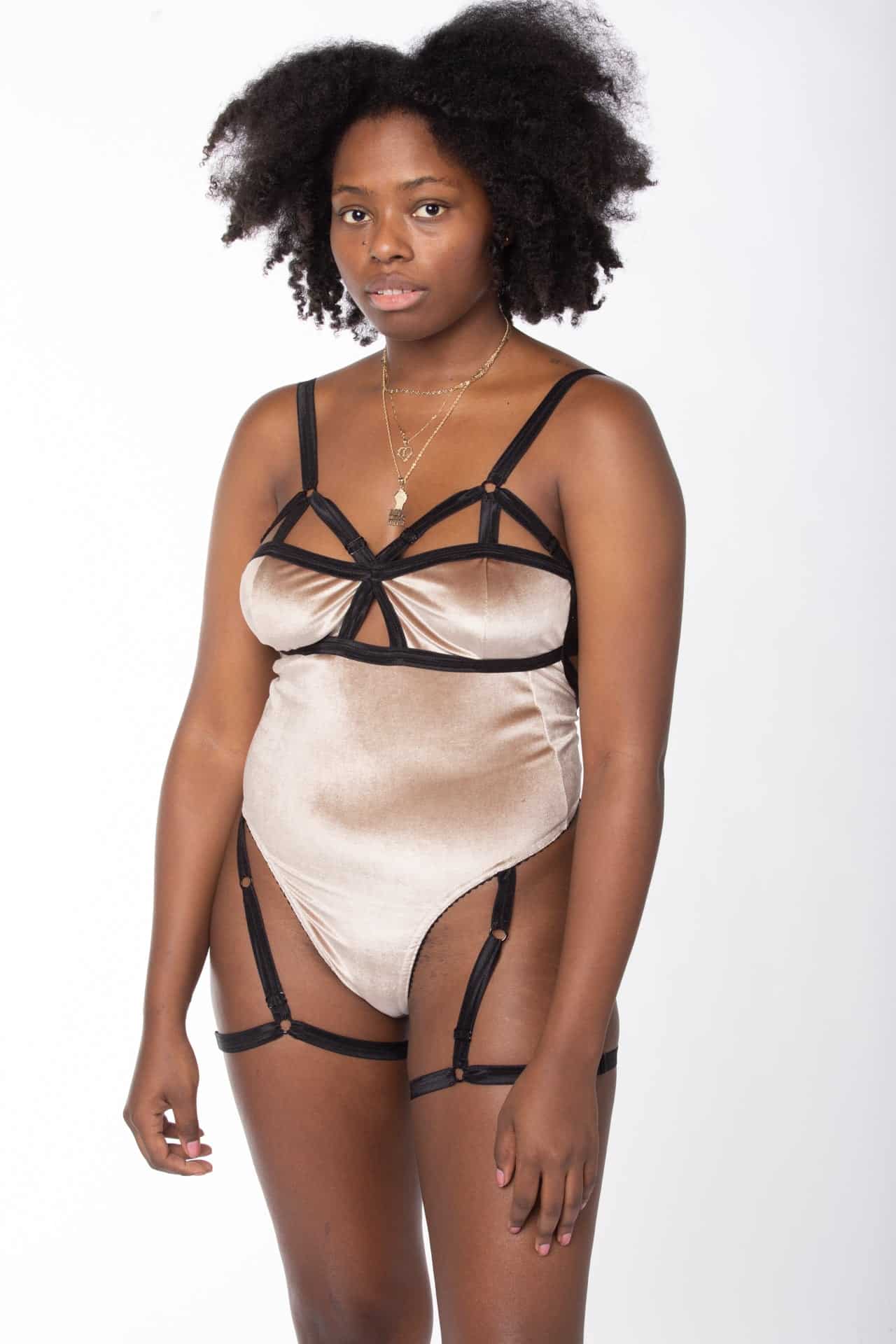 Velvet Harness Thong Bodysuit