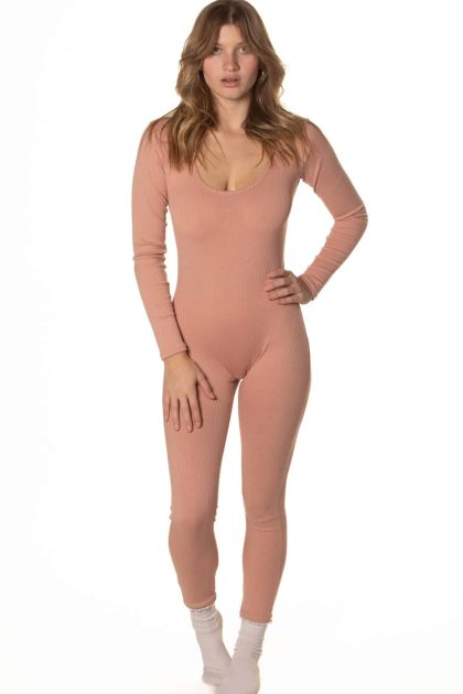 Swan Lake Ribbed Knit Long Sleeve Catsuit
