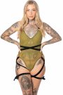 Mesh Pirouette Deep V Harness Thong Bodysuit