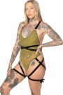 Mesh Pirouette Deep V Harness Thong Bodysuit