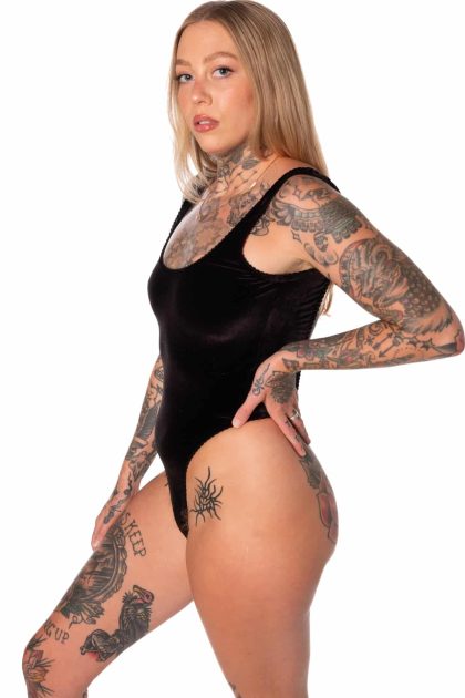 Velvet Scoop Neck Thong Bodysuit