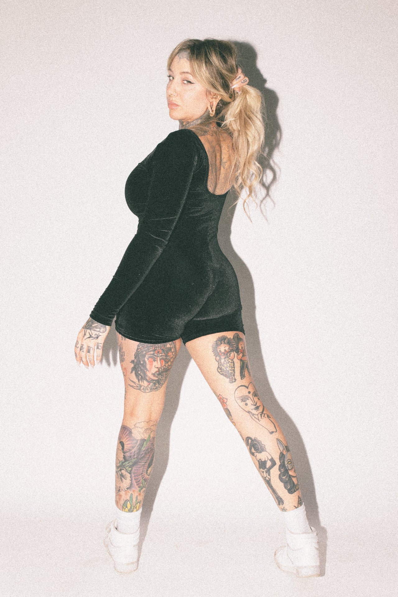 Mamba Velvet Long Sleeve Short Catsuit